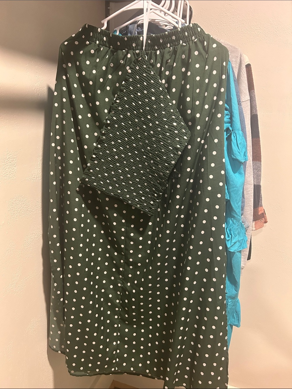 Green Polka Dot Midi Skirt with Smocked Tube Top Matching set 2 piece
